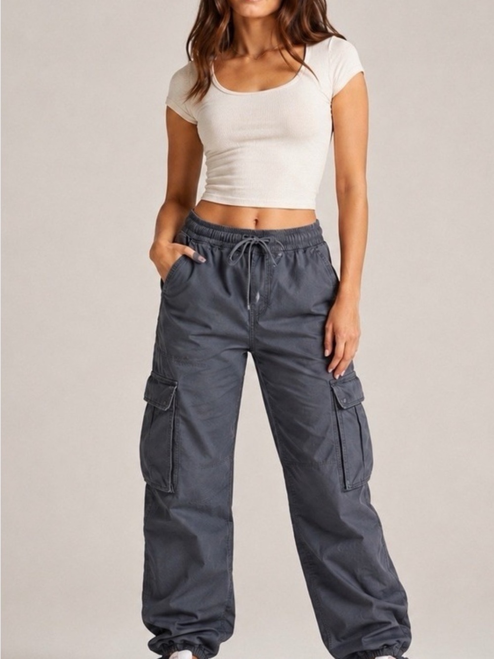 aerie Charcoal Gray Drawstring Cargo Joggers